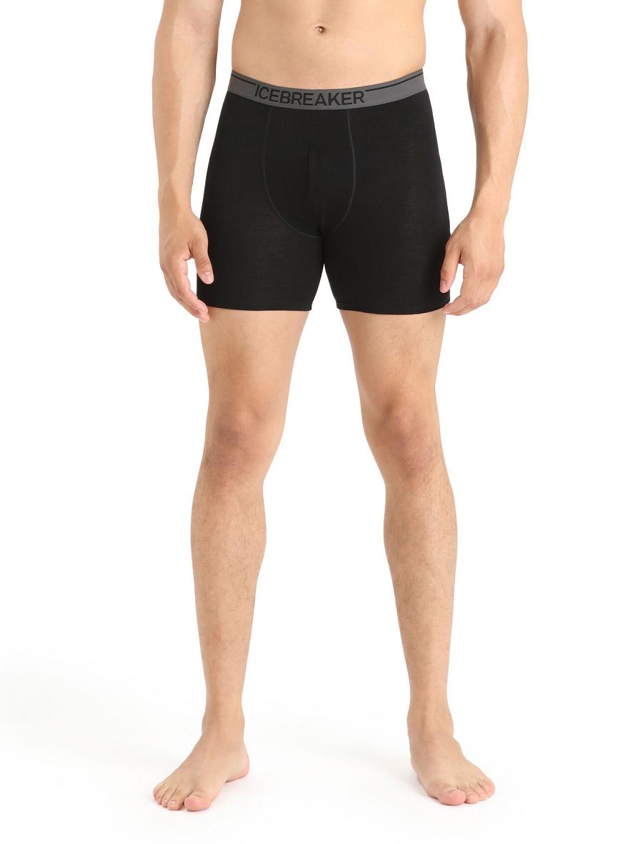 Bielizny Icebreaker Merino Anatomica Long Boxers Męskie Czarne | PL 1662KORI